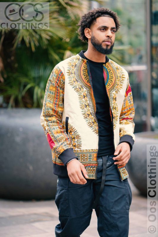 alt="Ankara Print Bomber Jacket"